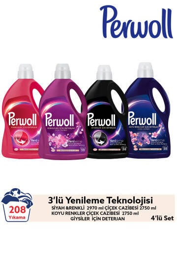 Çamaşır Deterjanı 4'lü set: (208 Yıkama) 2,97 L Siyah & Renkli, 2,75 L Çiçek Cazibesi Renkli Koyu - 1