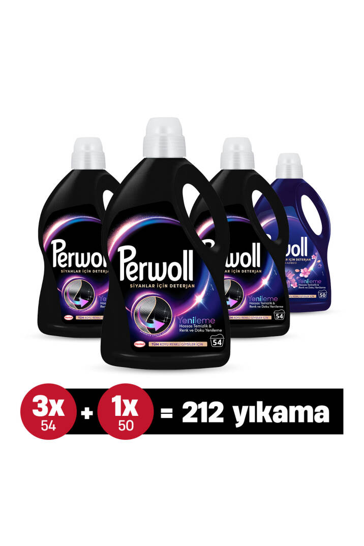 Çamaşır Deterjanı 4'lü set x3 Siyah 2,97L , x1 Koyu Renk Çiçek Cazibesi  2,75L (212 Yıkama) - 1