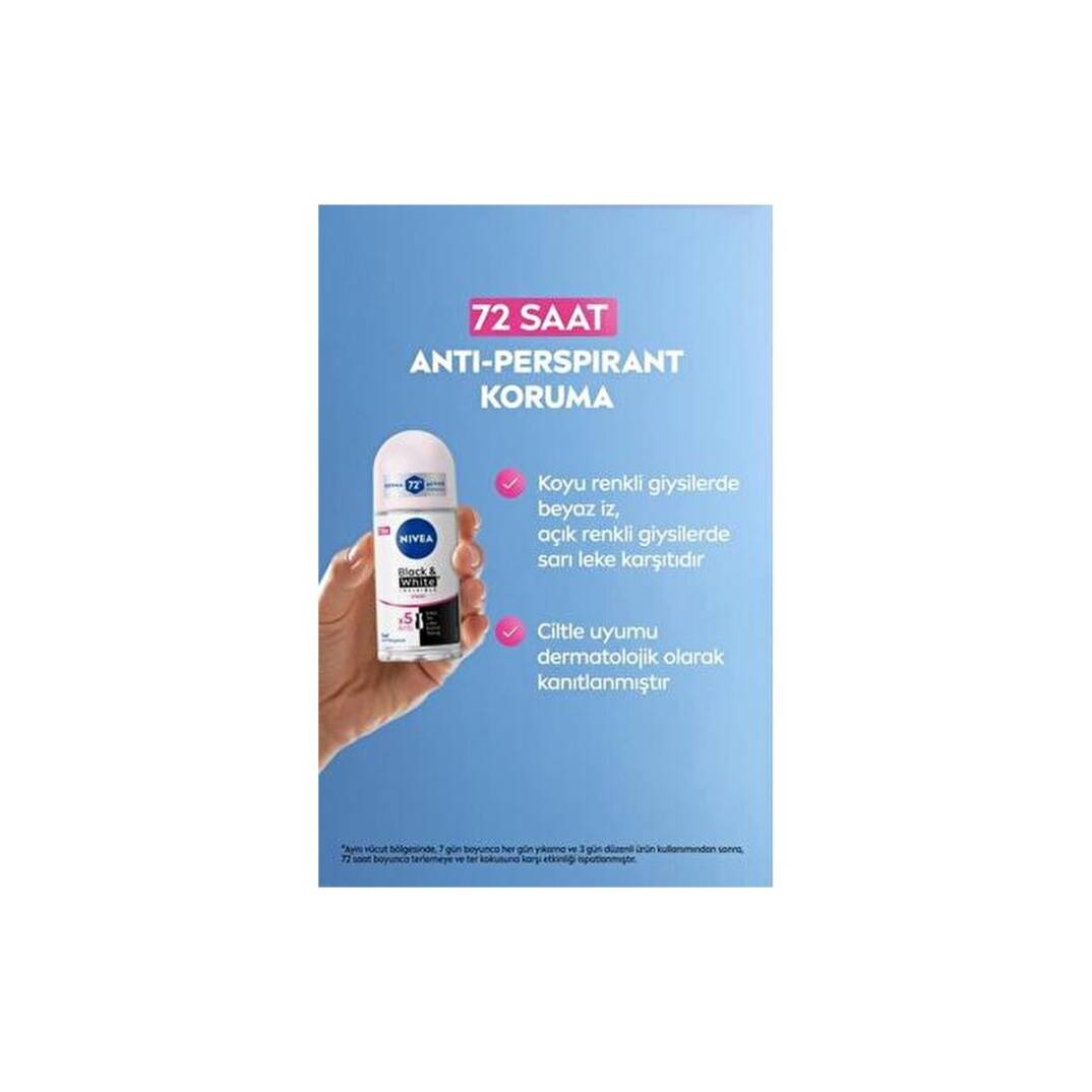 Kadın Roll-On Deodorant Black&White Invisible Clear 50ML 72 Saat Anti-Perspirant X2 Adet - 3