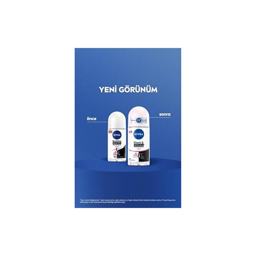 Kadın Roll-On Deodorant Black&White Invisible Clear 50ML 72 Saat Anti-Perspirant X2 Adet - 5