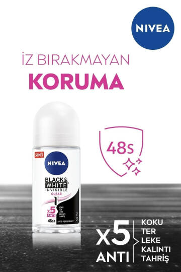 Kadın Roll-on Deodorant Black&white Invisible Clear 50ml,48saat Anti-perspirant Koruma * 2 Adet - 2