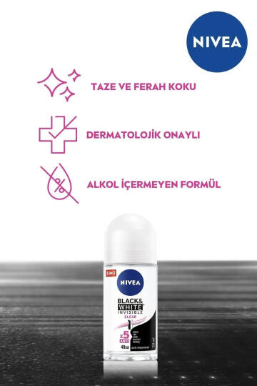 Kadın Roll-on Deodorant Black&white Invisible Clear 50ml,48saat Anti-perspirant Koruma * 2 Adet - 3