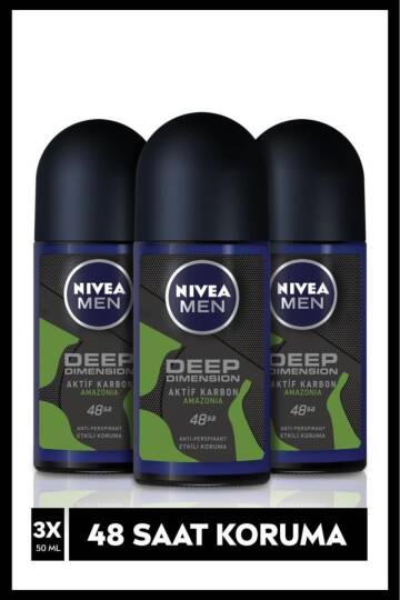 Men Erkek Roll-on Deodorant Amazonia 50ml, 48 Saat Anti-perspirant Koruma, Ter Karşıtı, X3 Adet