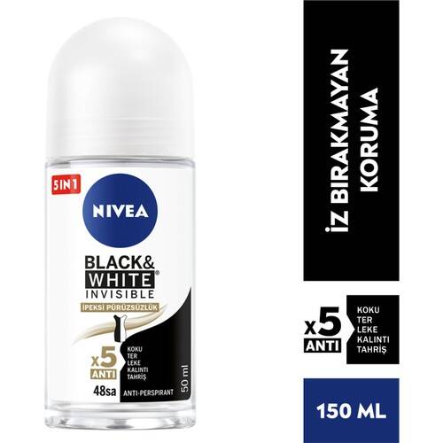 Nivea Kadın Roll On Deodorant Black&White Invisible İpeksi Pürüzsüzlük 48 Saat Anti-perspirant Koruma 50ml - 1