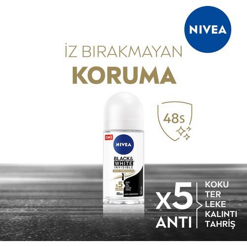 Nivea Kadın Roll On Deodorant Black&White Invisible İpeksi Pürüzsüzlük 48 Saat Anti-perspirant Koruma 50ml - 2