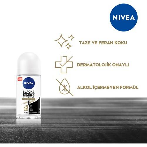 Nivea Kadın Roll On Deodorant Black&White Invisible İpeksi Pürüzsüzlük 48 Saat Anti-perspirant Koruma 50ml - 4